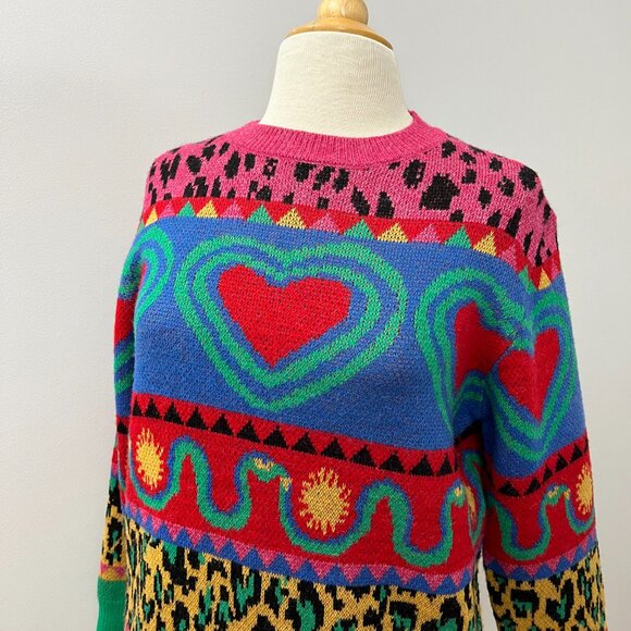Farm Rio Graphic Elements Ainika Sweater Colorful Print Wool Blend XS - Picture 2 of 10